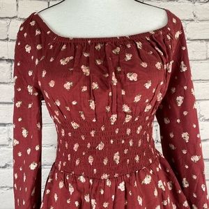 Japna Red Floral Boho Peasant Top size Small